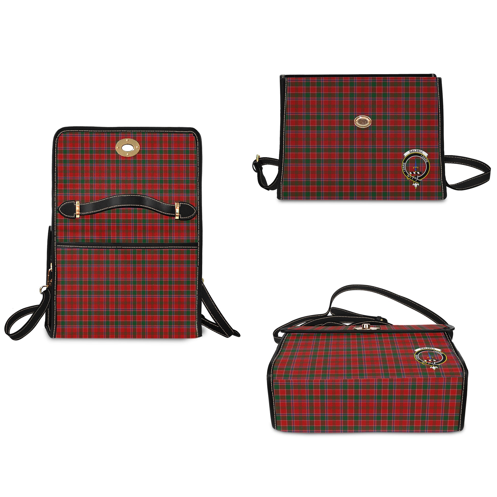 dalzell-dalziel-tartan-leather-strap-waterproof-canvas-bag-with-family-crest