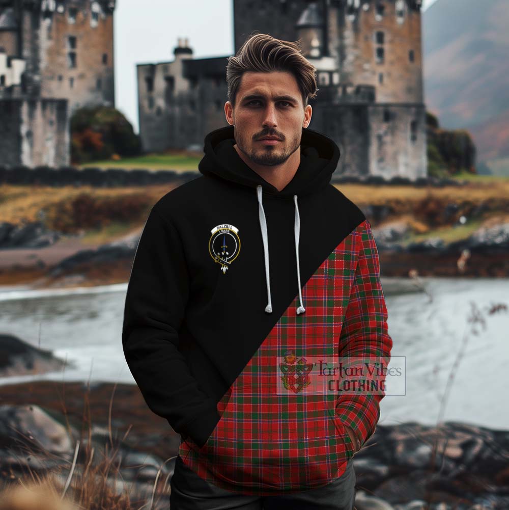 Tartan Vibes Clothing Dalzell (Dalziel) Tartan Cotton Hoodie with Family Crest and Military Logo Style