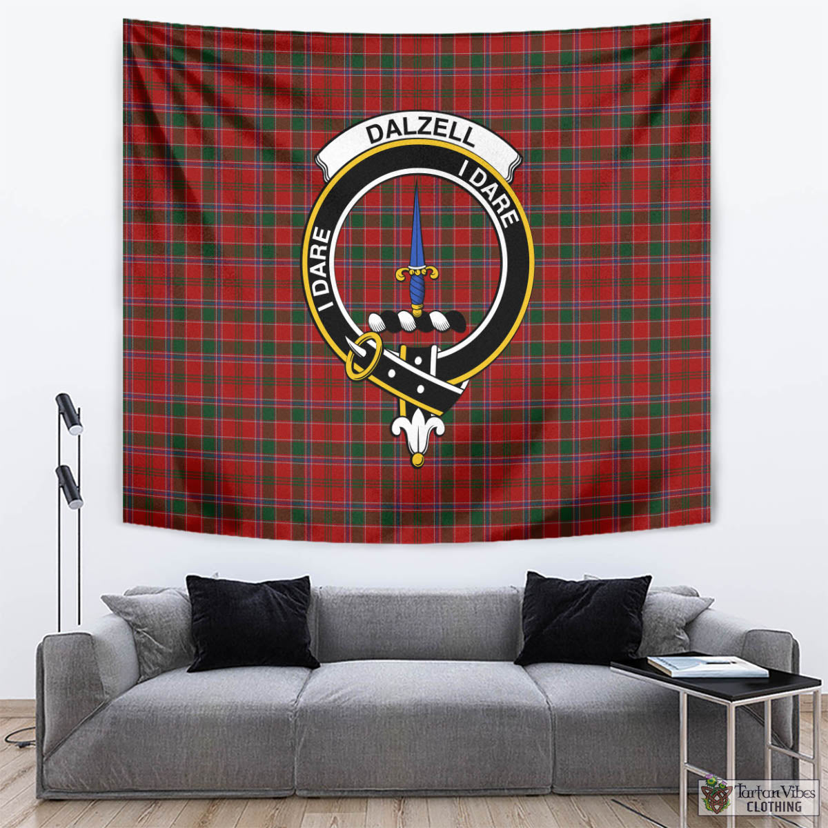 Tartan Vibes Clothing Dalzell (Dalziel) Tartan Tapestry Wall Hanging and Home Decor for Room with Family Crest