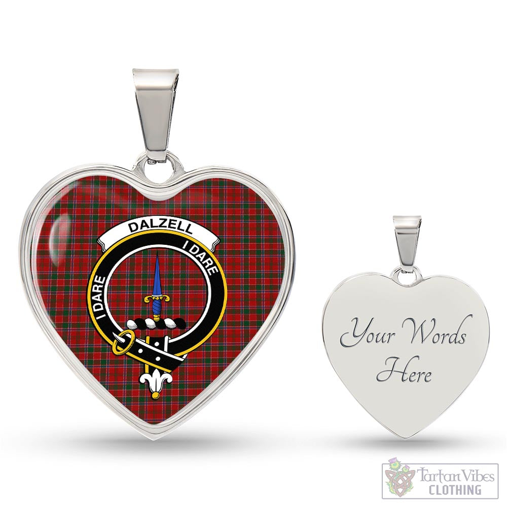 Tartan Vibes Clothing Dalzell (Dalziel) Tartan Heart Necklace with Family Crest