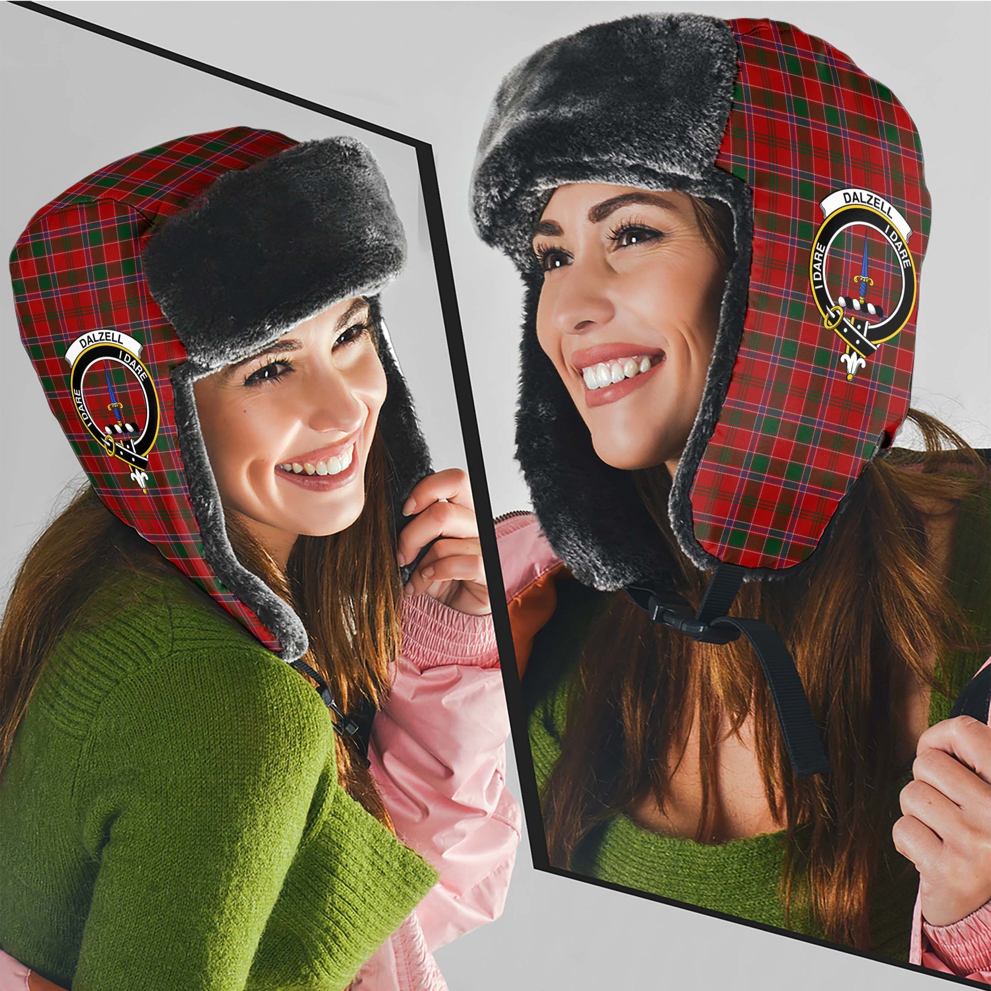 Dalzell (Dalziel) Tartan Winter Trapper Hat with Family Crest - Tartanvibesclothing