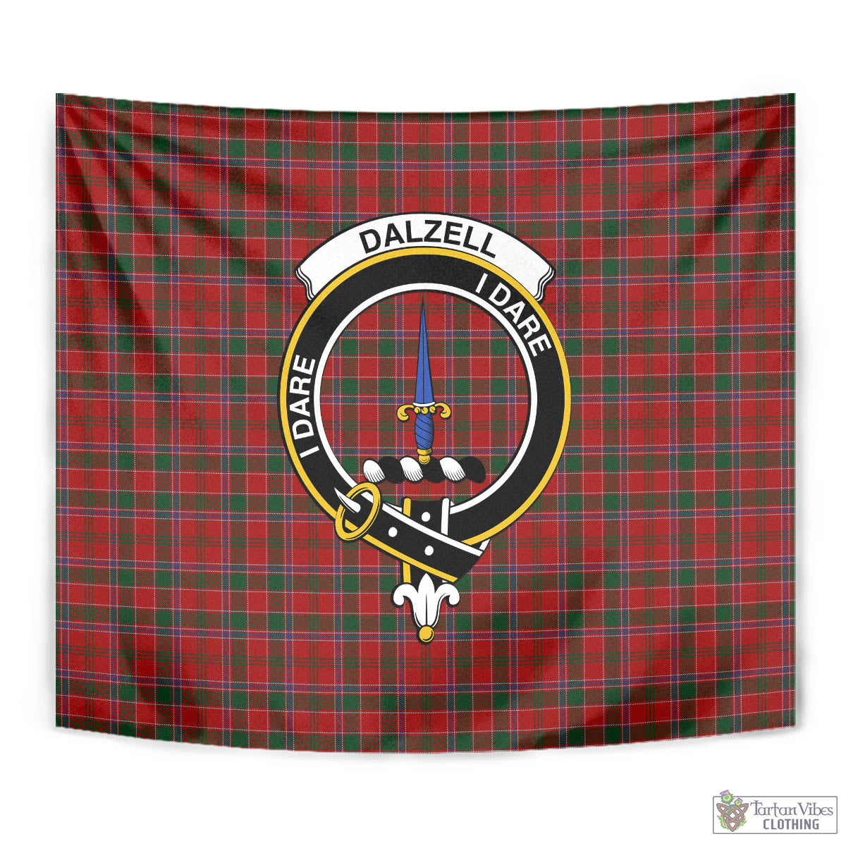 Tartan Vibes Clothing Dalzell (Dalziel) Tartan Tapestry Wall Hanging and Home Decor for Room with Family Crest