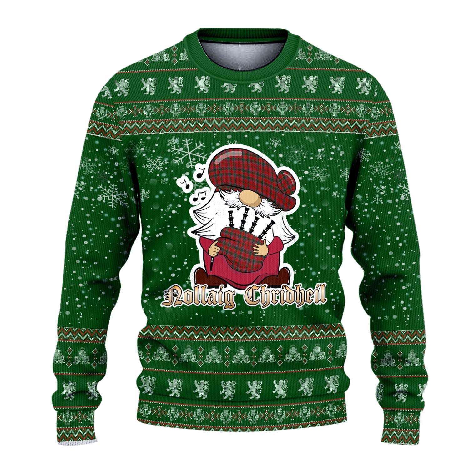 Dalzell (Dalziel) Clan Christmas Family Knitted Sweater with Funny Gnome Playing Bagpipes - Tartanvibesclothing