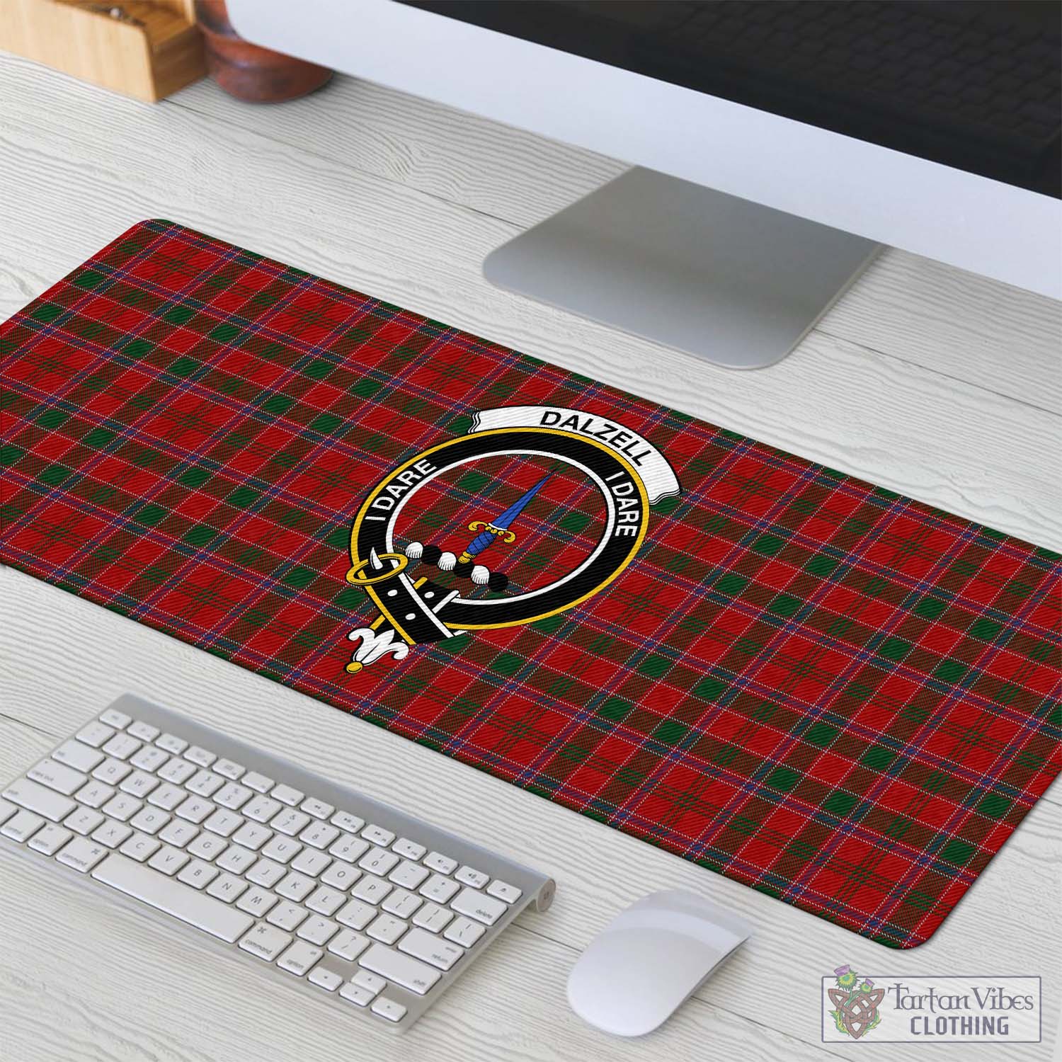 Tartan Vibes Clothing Dalzell (Dalziel) Tartan Mouse Pad with Family Crest