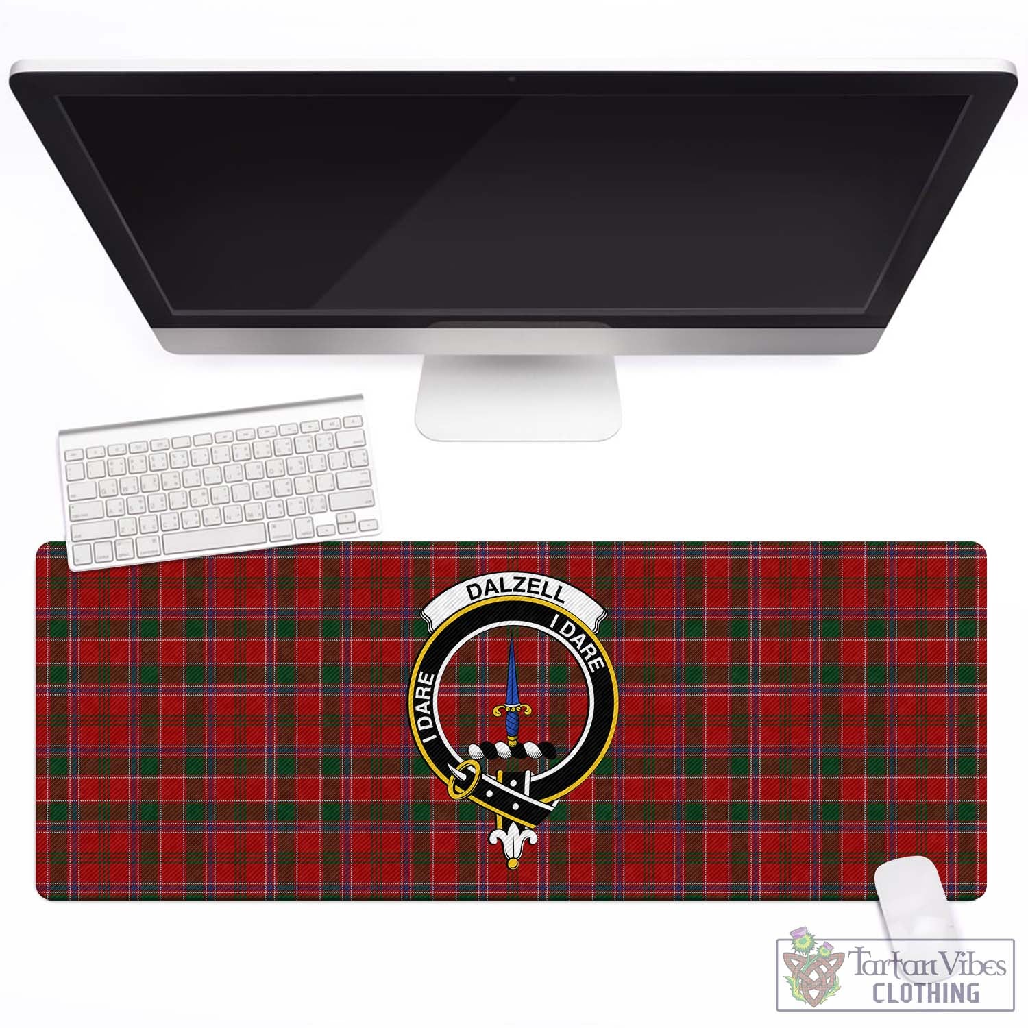 Tartan Vibes Clothing Dalzell (Dalziel) Tartan Mouse Pad with Family Crest