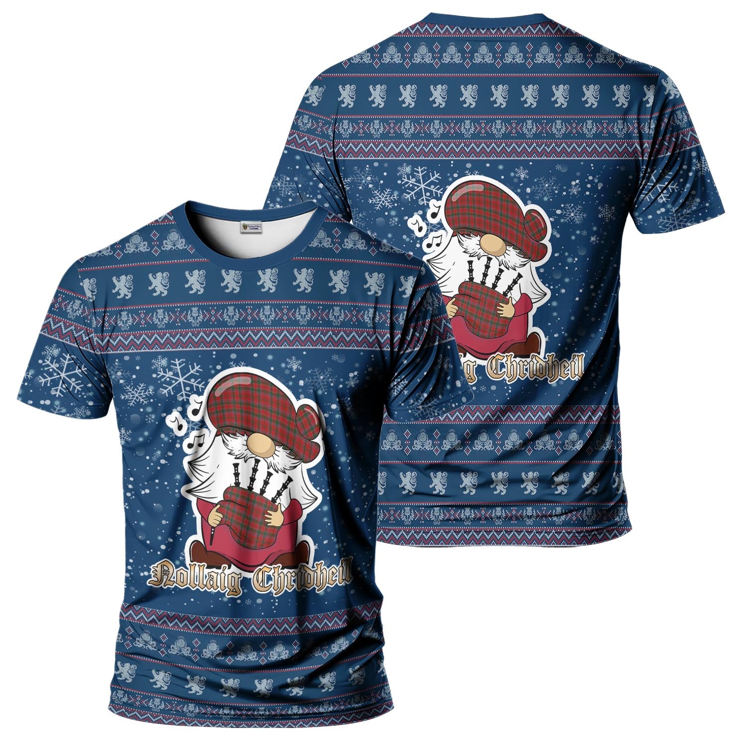 Dalzell (Dalziel) Clan Christmas Family T-Shirt with Funny Gnome Playing Bagpipes Kid's Shirt Blue - Tartanvibesclothing