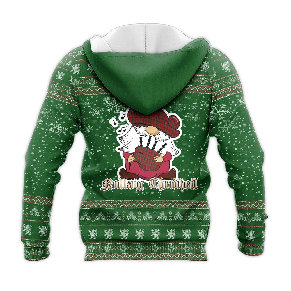 Dalzell (Dalziel) Clan Christmas Knitted Hoodie with Funny Gnome Playing Bagpipes - Tartanvibesclothing