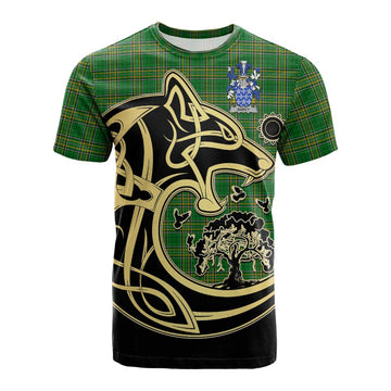 Darcy Irish Tartan Cotton T-shirt with Coat of Arms Celtic Wolf Style