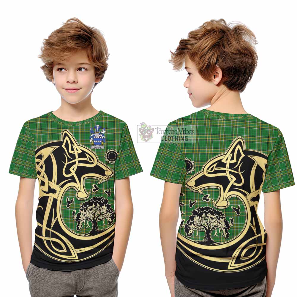 Tartan Vibes Clothing Dardes Irish Tartan Kid T-Shirt with Coat of Arms Celtic Wolf Style