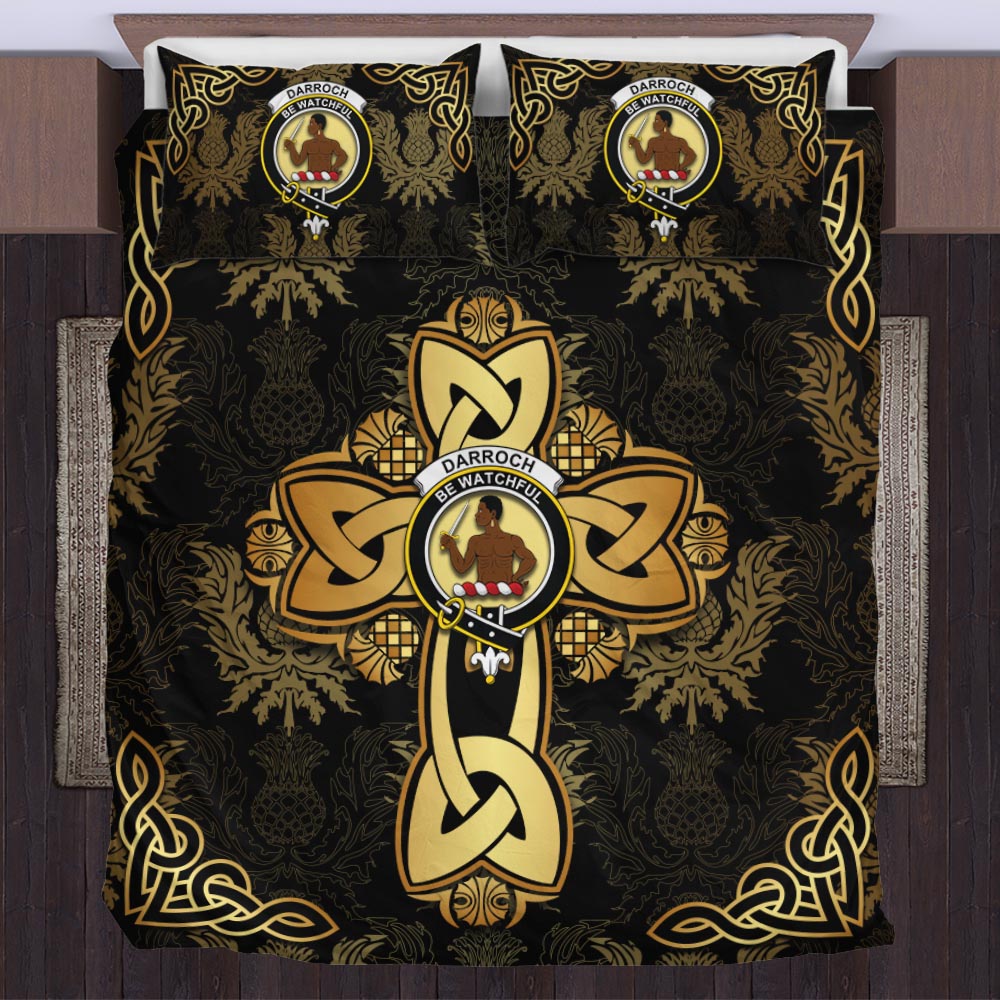 Darroch Clan Bedding Sets Gold Thistle Celtic Style US Bedding Set - Tartanvibesclothing