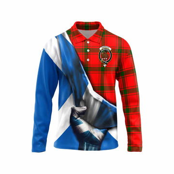 Darroch Tartan Long Sleeve Polo Shirt with Family Crest Scotland Patriotic Style