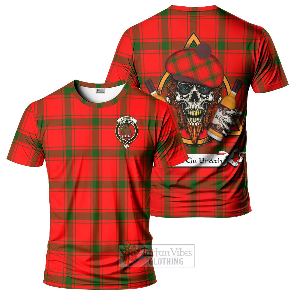 Tartan Vibes Clothing Darroch Tartan T-Shirt with Family Crest and Bearded Skull Holding Bottles of Whiskey