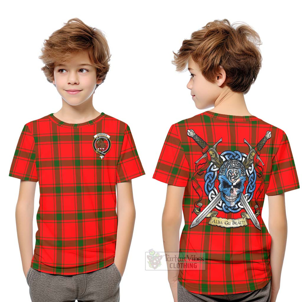 Tartan Vibes Clothing Darroch Tartan Kid T-Shirt with Family Crest Celtic Skull Style