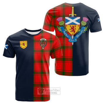 Darroch Tartan Cotton T-shirt Alba with Scottish Lion Royal Arm Half Style