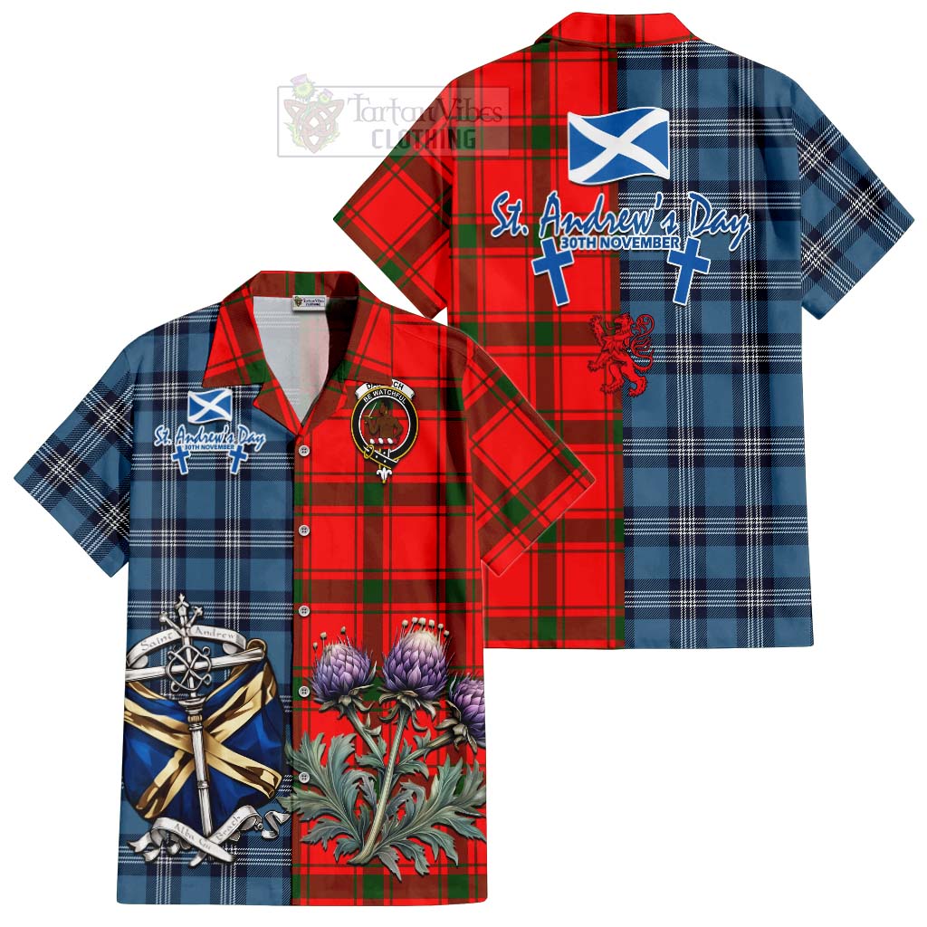 Tartan Vibes Clothing Darroch Tartan Short Sleeve Button Shirt Happy St. Andrew's Day Half Tartan Style