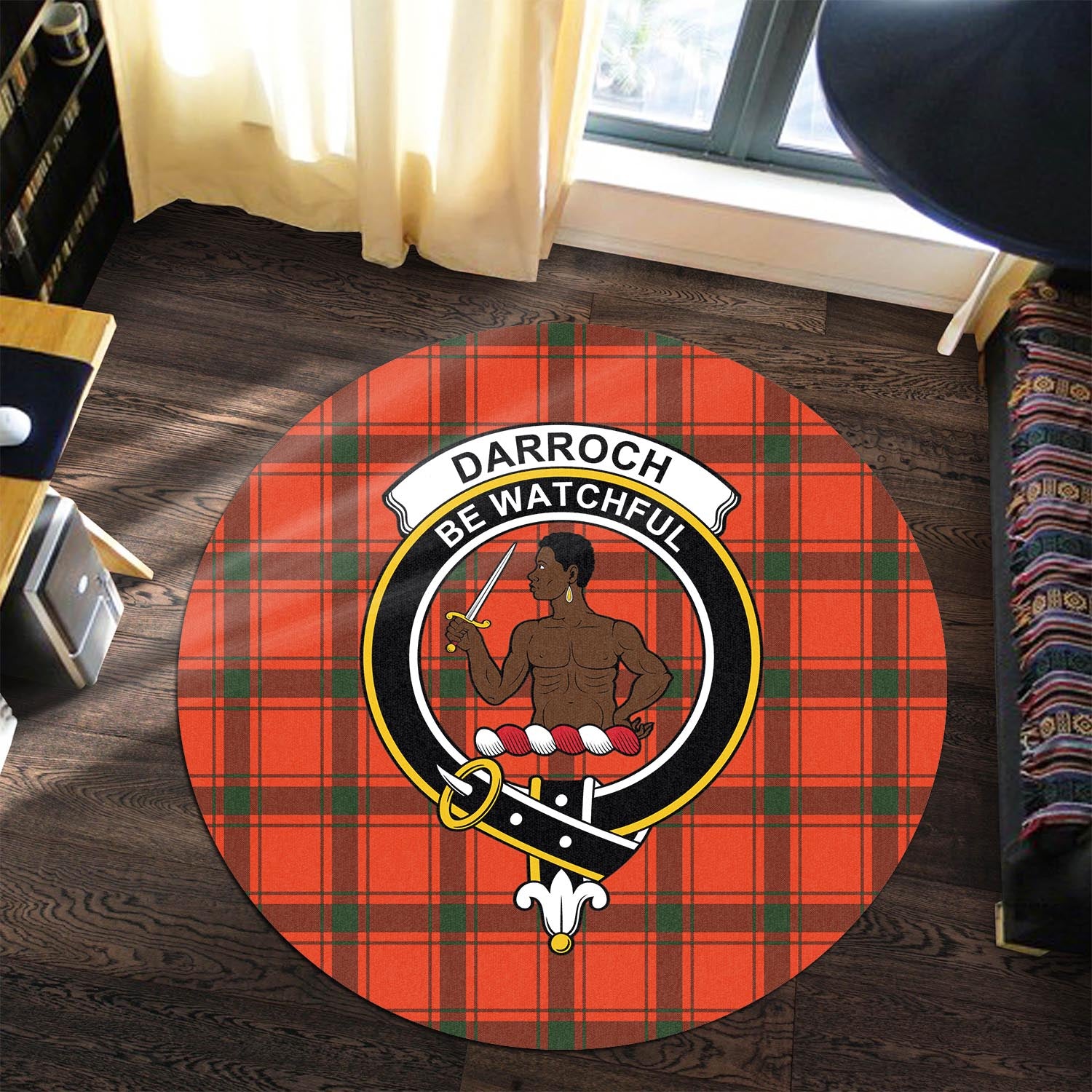 Darroch Tartan Round Rug with Family Crest - Tartanvibesclothing