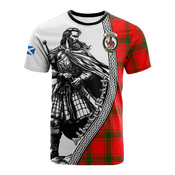 Darroch Tartan Clan Crest Cotton T-shirt with Highlander Warrior Celtic Style