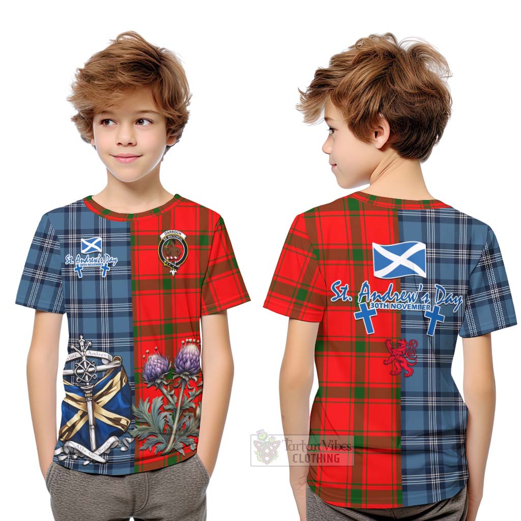 Tartan Vibes Clothing Darroch Tartan Kid T-Shirt Happy St. Andrew's Day Half Tartan Style