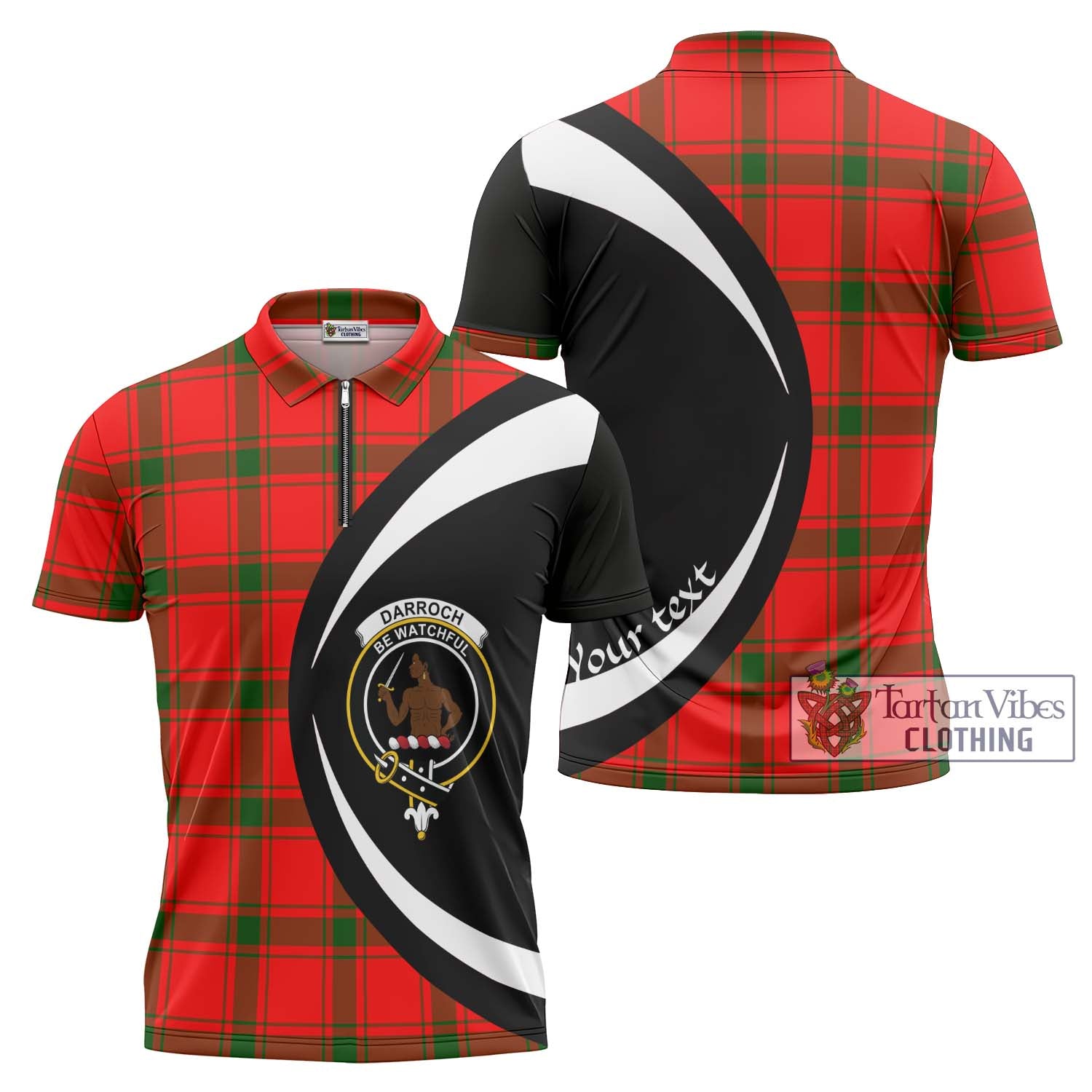 Tartan Vibes Clothing Darroch Tartan Zipper Polo Shirt with Family Crest Circle Style