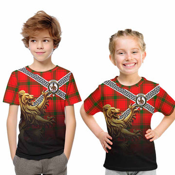 Darroch Crest Tartan Kid T-Shirt with Golden Lion Emblem Celtic Style Youth XL Size14 - Tartan Vibes Clothing