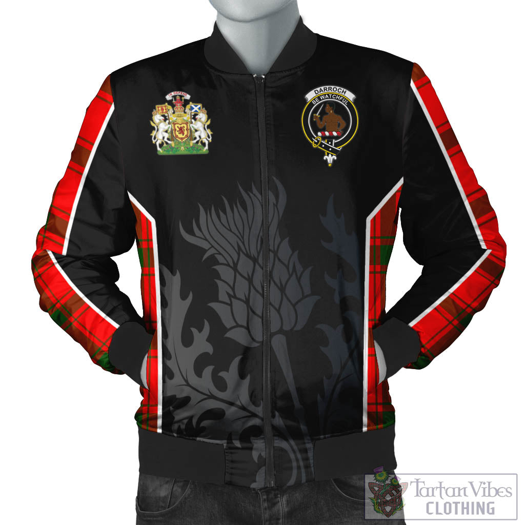 Tartan Vibes Clothing Darroch Tartan Bomber Jacket with Family Crest and Scottish Thistle Vibes Sport Style