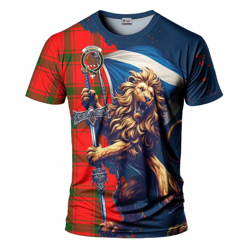 Tartan Vibes Clothing Darroch Tartan Family Crest T-Shirt with Scottish Majestic Lion