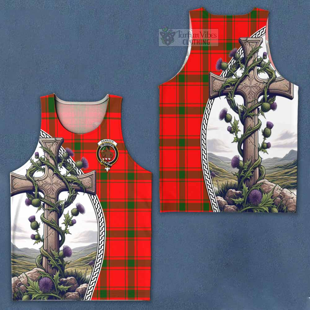 Tartan Vibes Clothing Darroch Tartan Men's Tank Top with Family Crest and St. Andrew's Cross Accented by Thistle Vines