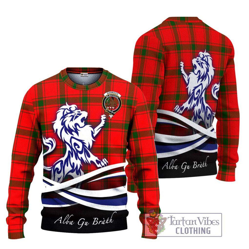 Darroch Tartan Knitted Sweater with Alba Gu Brath Regal Lion Emblem Unisex - Tartanvibesclothing Shop