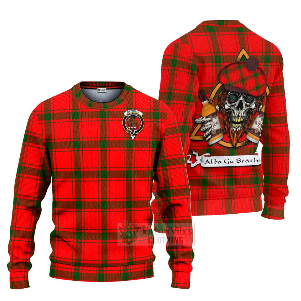 Tartan Vibes Clothing Darroch Tartan Knitted Sweater with Family Crest and Bearded Skull Holding Bottles of Whiskey