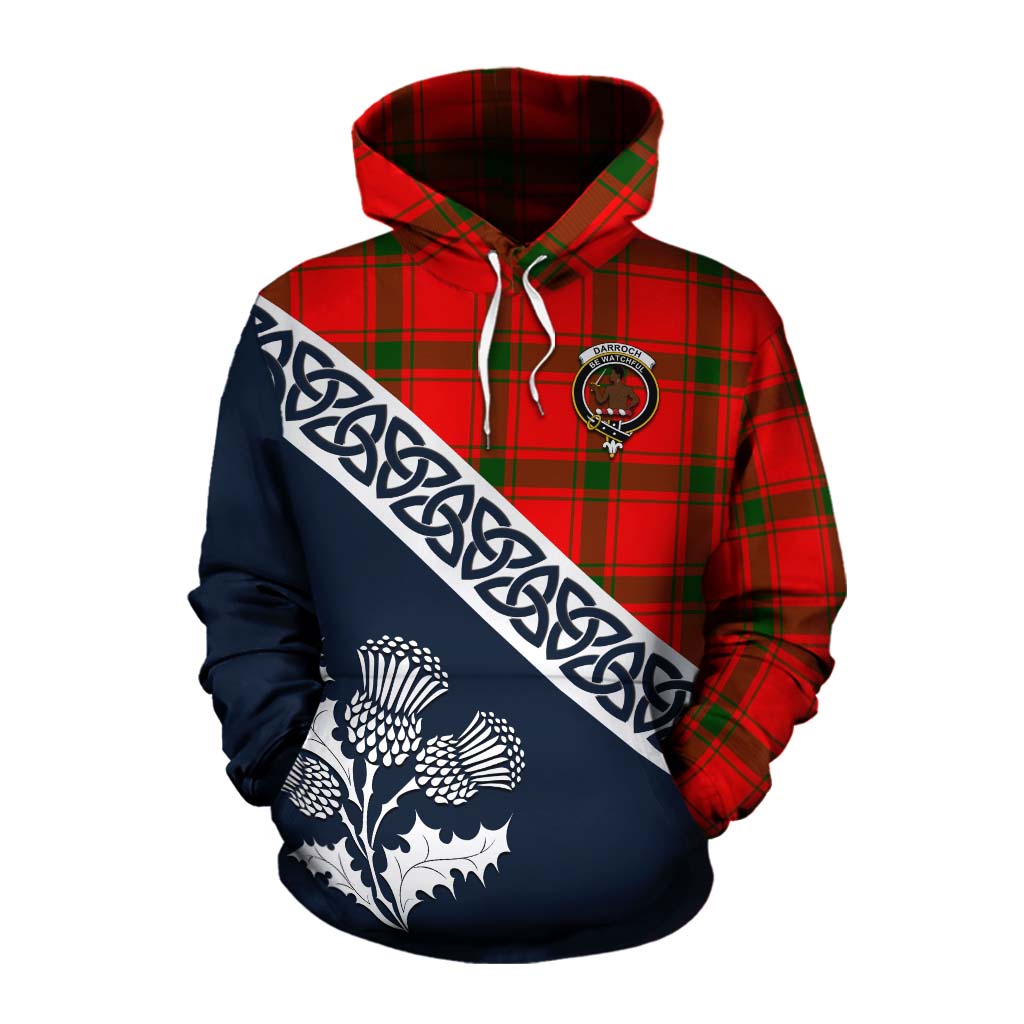 Tartan Vibes Clothing Darroch Tartan Cotton Hoodie Featuring Thistle and Scotland Map