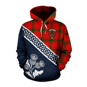 Darroch Tartan Cotton Hoodie Featuring Thistle and Scotland Map