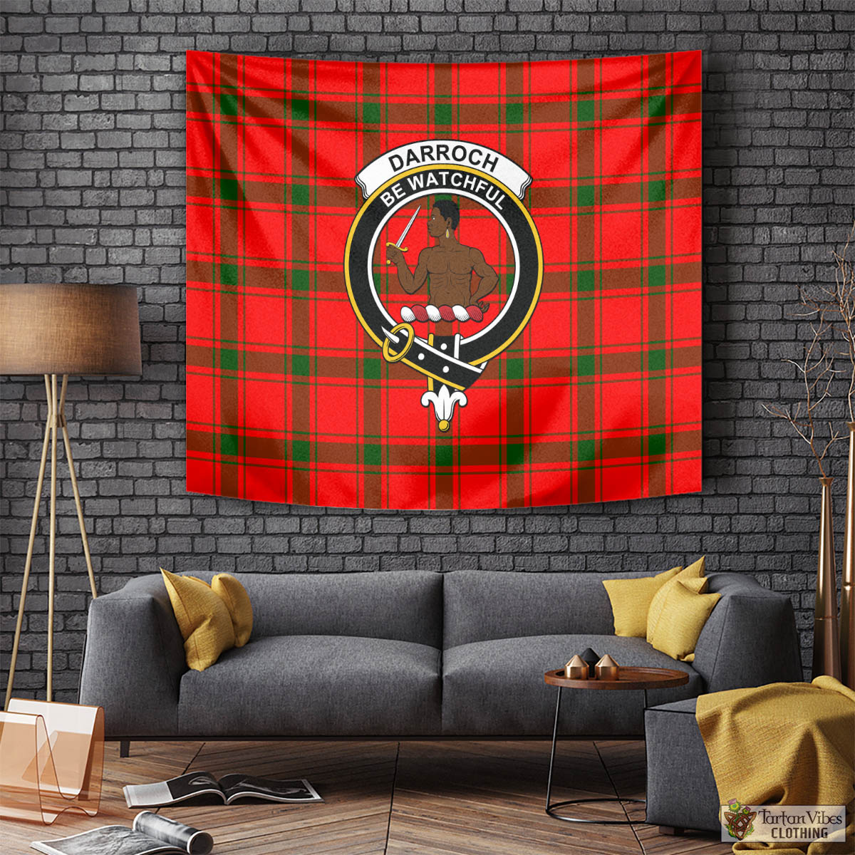 Tartan Vibes Clothing Darroch Tartan Tapestry Wall Hanging and Home Decor for Room with Family Crest