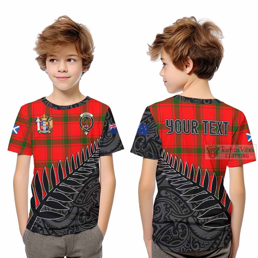 Tartan Vibes Clothing Darroch Crest Tartan Kid T-Shirt with New Zealand Silver Fern Half Style