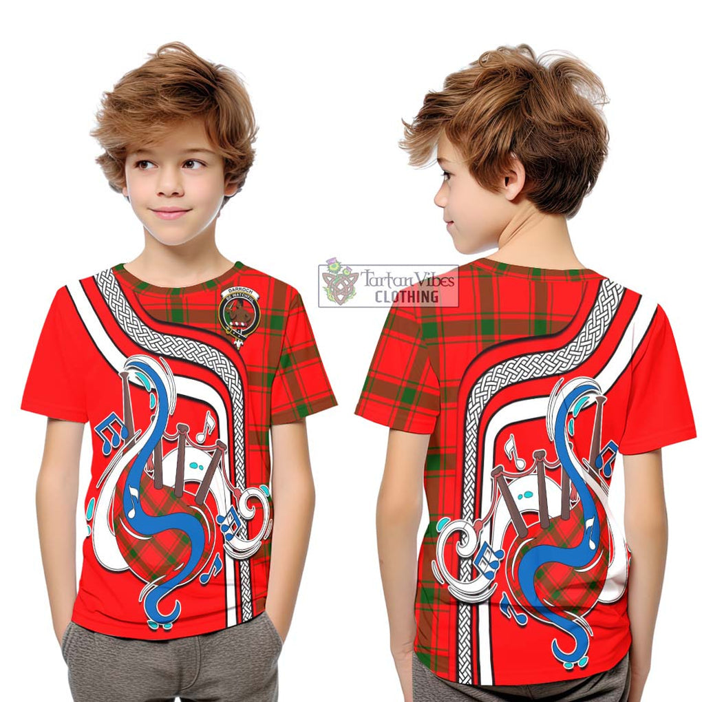 Tartan Vibes Clothing Darroch Tartan Kid T-Shirt with Epic Bagpipe Style