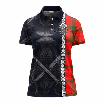 Darroch Tartan Women's Polo Shirt with Family Crest Cross Sword Thistle Celtic Vibes