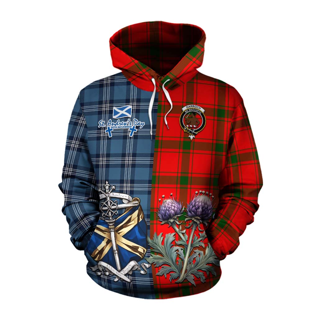 Tartan Vibes Clothing Darroch Tartan Cotton Hoodie Happy St. Andrew's Day Half Tartan Style