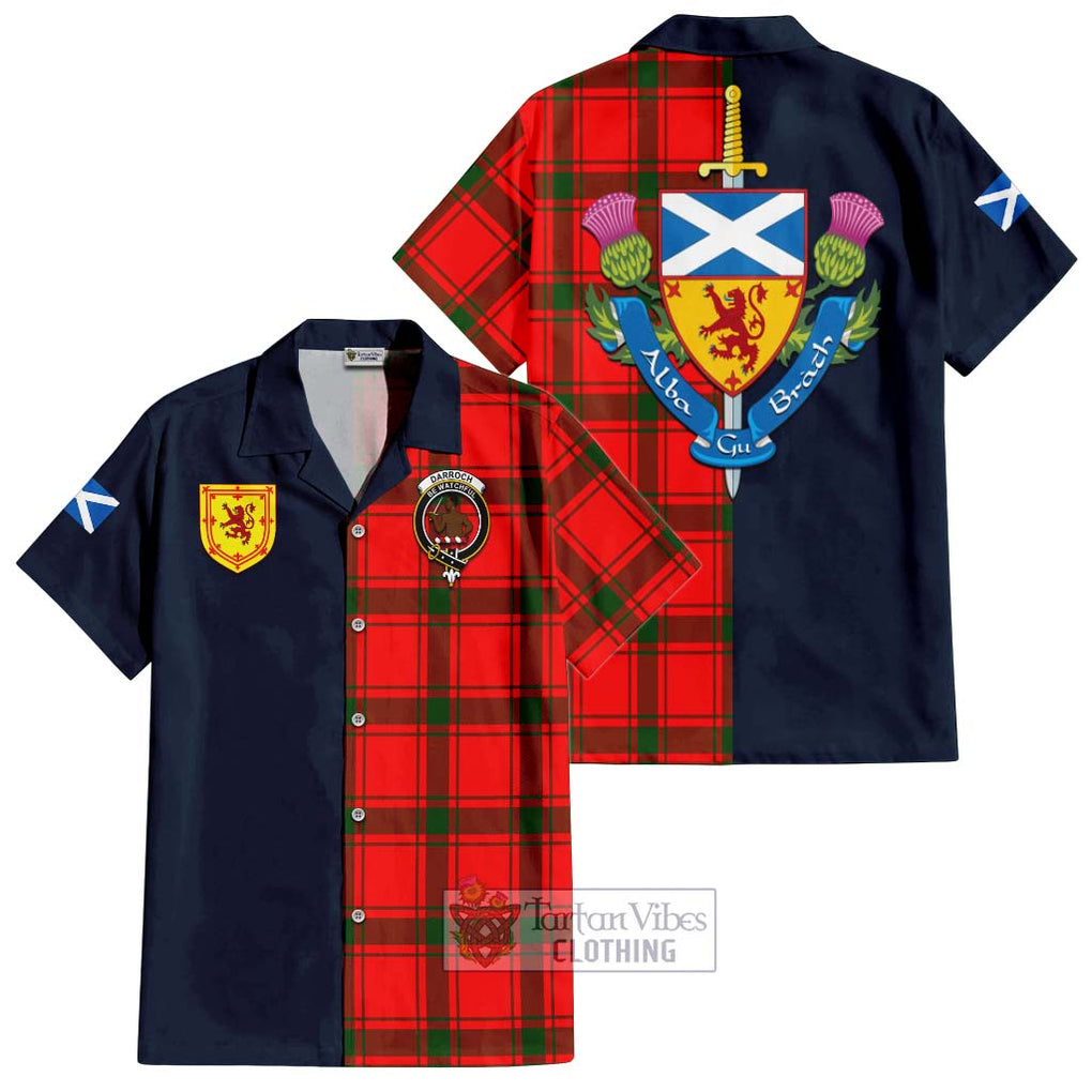 Tartan Vibes Clothing Darroch Tartan Short Sleeve Button Shirt with Scottish Lion Royal Arm Half Style