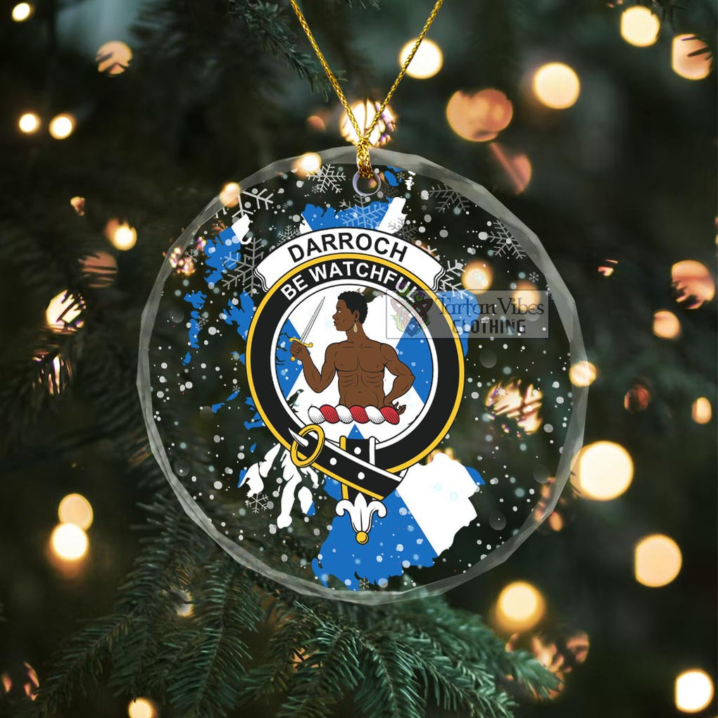 Darroch Clan Crest Christmas Glass Ornament with Scotland Map Transparent Glass Circle - 2D-tartanvibesclothing