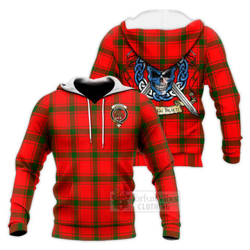 Darroch Tartan Knitted Hoodie with Family Crest Celtic Skull Style