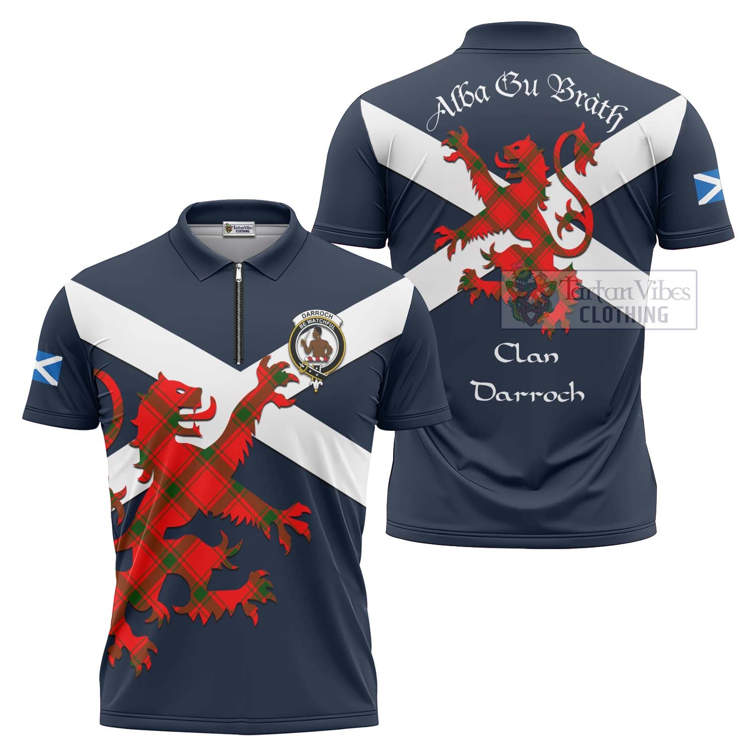 Tartan Vibes Clothing Darroch Tartan Lion Rampant Zipper Polo Shirt – Proudly Display Your Heritage with Alba Gu Brath and Clan Name