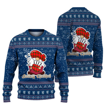 Darroch Clan Christmas Family Knitted Sweater with Funny Gnome Playing Bagpipes