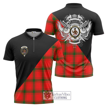 Darroch Tartan Zipper Polo Shirt with Family Crest and Military Logo Style