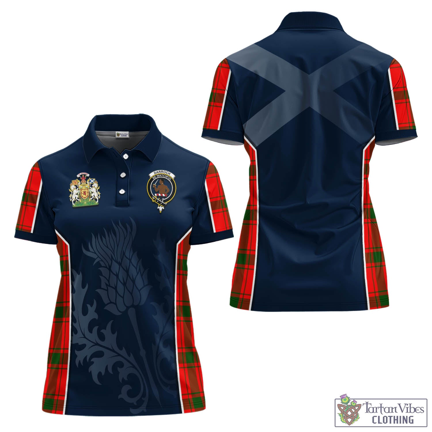 Tartan Vibes Clothing Darroch Tartan Women's Polo Shirt with Family Crest and Scottish Thistle Vibes Sport Style