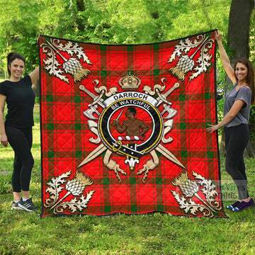 Darroch Tartan Quilt with Family Crest and Scottish Golden Courage Shield