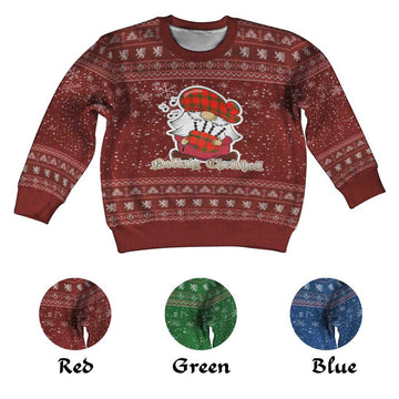 Darroch Clan Christmas Kid Ugly Sweater with Gnome Playing Bagpipes