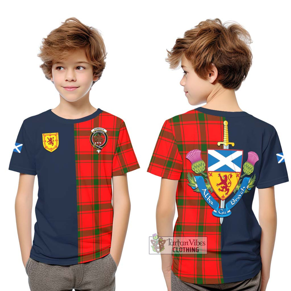 Tartan Vibes Clothing Darroch Tartan Kid T-Shirt with Scottish Lion Royal Arm Half Style