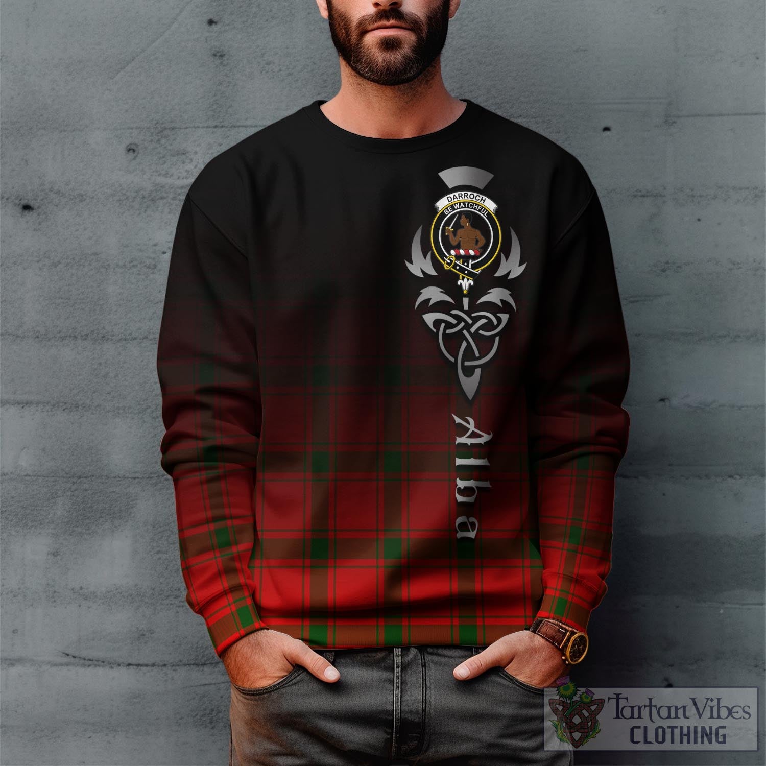 Tartan Vibes Clothing Darroch Tartan Sweatshirt Featuring Alba Gu Brath Family Crest Celtic Inspired