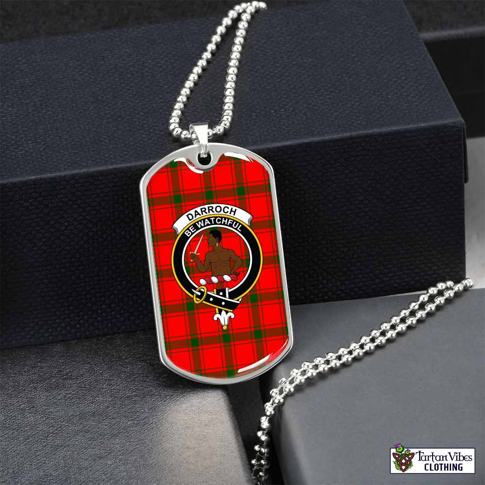 Tartan Vibes Clothing Darroch Tartan Dog Tag Necklace with Family Crest