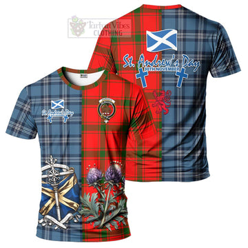 Darroch Tartan T-Shirt Happy St. Andrew's Day Half Tartan Style