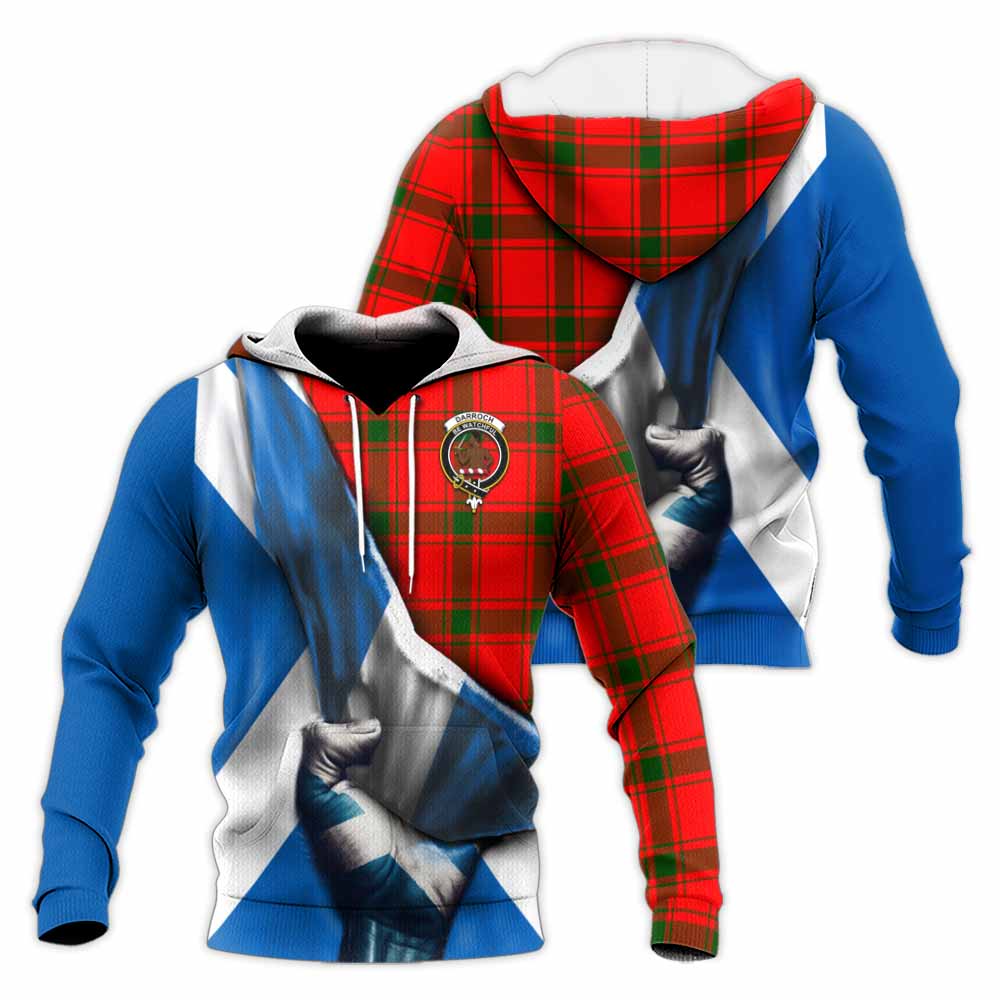 Tartan Vibes Clothing Darroch Tartan Knitted Hoodie with Family Crest Scotland Patriotic Style